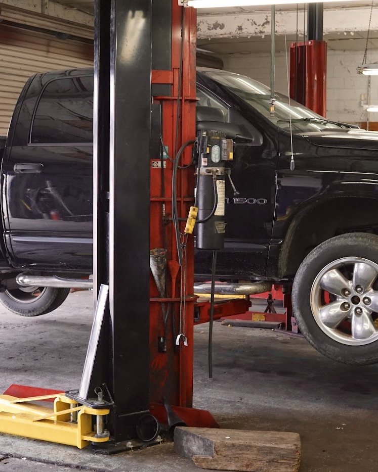 A car in the repair bay